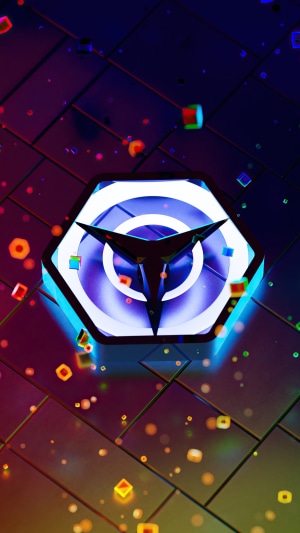 Abstract digital art with glowing hexagon and cubes 4K