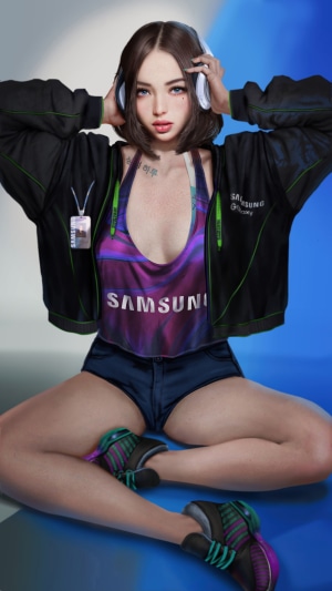 Samsung Galaxy Girl with Headphones