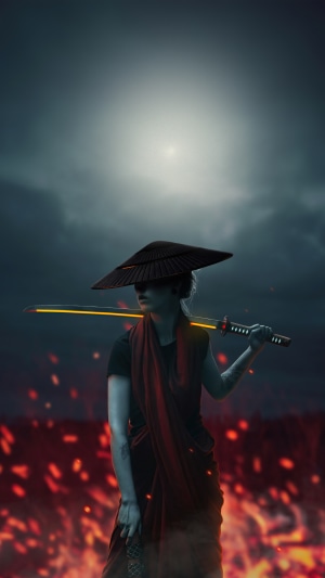 Artwork of a woman with a sword