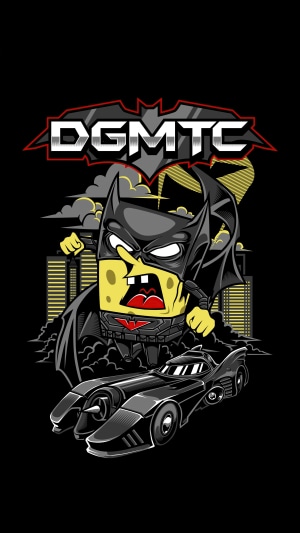 SpongeBob as Batman with Batmobile