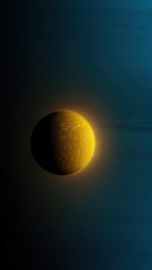 Planet with rings in digital space artwork