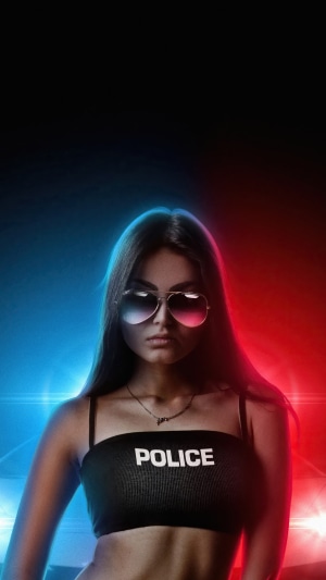 Digital art of a woman in a police outfit