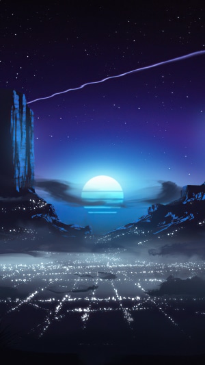 Synthwave digital art of a futuristic city at night