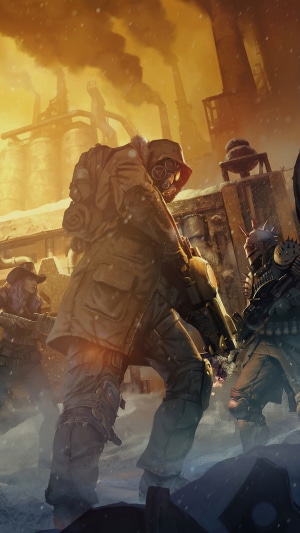 Wasteland 3 characters in a snowy industrial setting