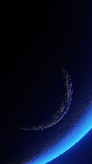 Digital art of a crescent planet in space
