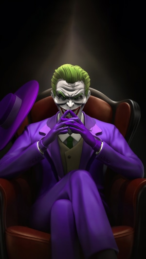 The Joker from Batman sitting in a chair