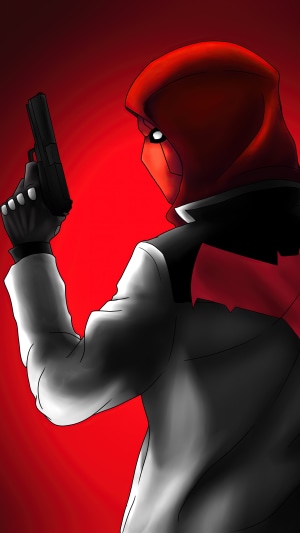 Red Hood holding a gun