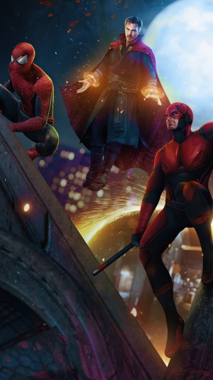 Spider-Man, Daredevil, and Doctor Strange from Spider-Man: No Way Home 4K