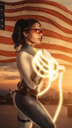 Wonder Woman with Lasso of Truth and American Flag