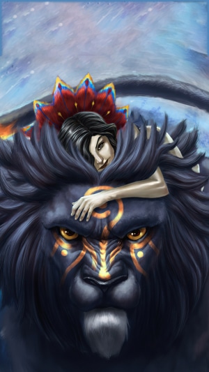 Woman with a lion and a flower crown