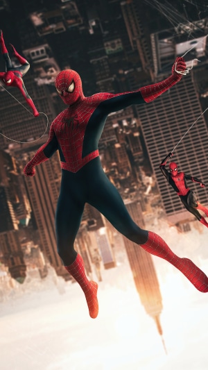 Spider-Man swinging through a city