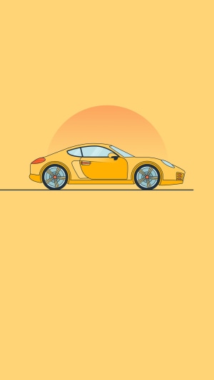 Yellow Porsche car with orange sun
