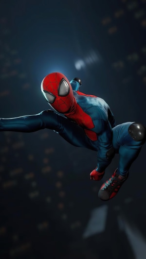 Spider-Man in a dynamic pose against a dark background