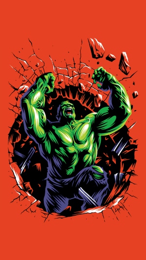 The Hulk breaking through a wall
