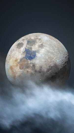 Moon with clouds and stars
