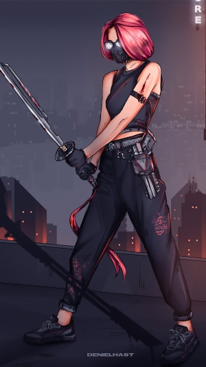 Sci-fi warrior with sword and mask
