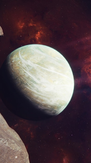 Planet in a digital universe with nebula