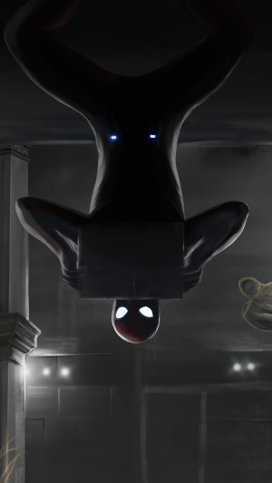 Spider-Man from Far From Home hanging upside down