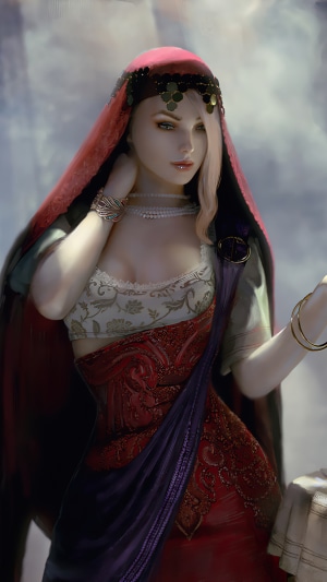 Fantasy artwork of a woman in traditional attire