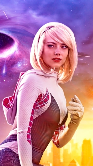 Gwen Stacy from Spider-Man in front of a black hole
