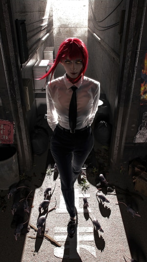 Makima from Chainsaw Man in an alleyway