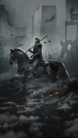 Horseman with Scales in a Post-Apocalyptic City