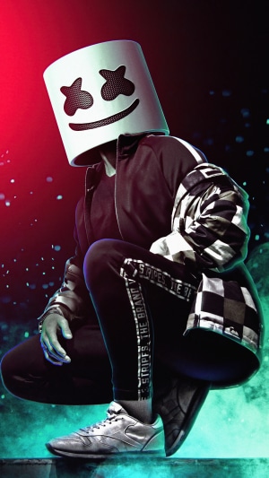 Marshmello wearing a mask and jacket