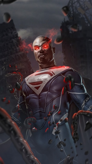 Superman from DC Comics with red eyes and chains