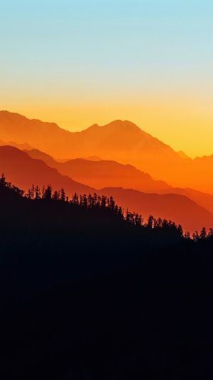Minimalist digital art of layered mountains at sunset