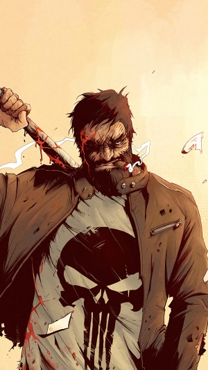 The Punisher with a bloody weapon