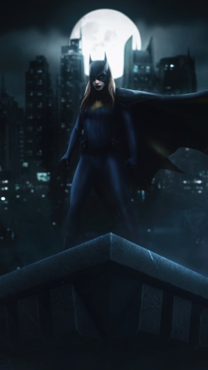 Batgirl standing on a rooftop at night