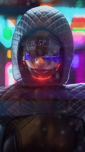 Cyberpunk character with a hooded mask