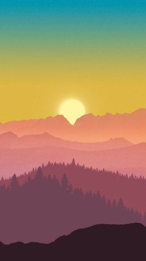 Minimalist mountain landscape at sunset