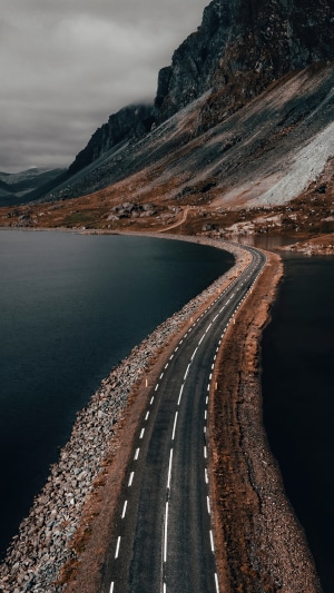 Aerial view of a road in Norway