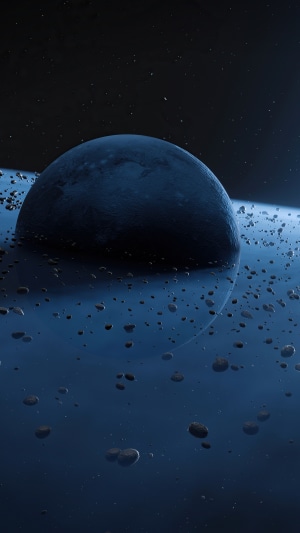 Planet with asteroid ring in digital art