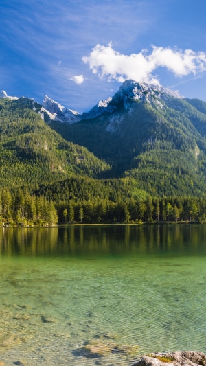 Mountains reflected in a clear lake
