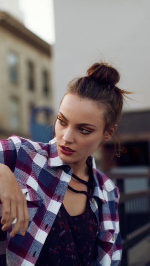 Model in plaid shirt