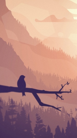 Minimalist digital art of a bird on a branch