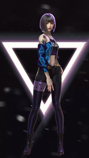 Sci-fi artwork of a woman with purple hair