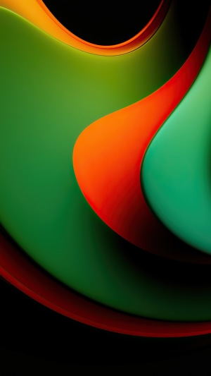 Abstract digital art with green, orange, and red curves