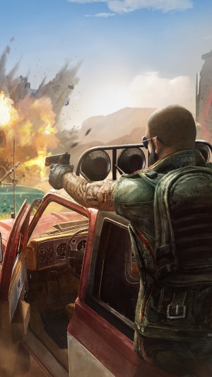 Player shooting from a car during an explosion in PUBG