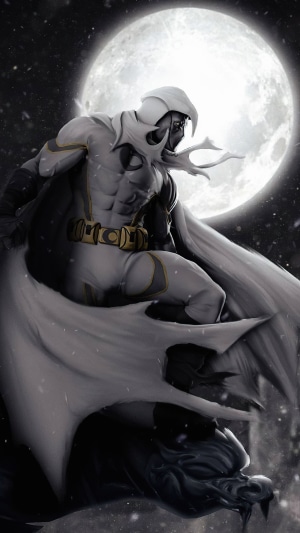 Moon Knight in front of the moon