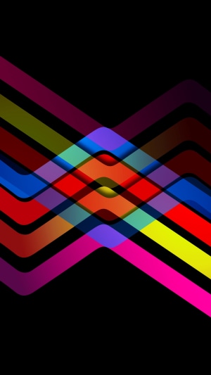 Abstract colorful overlapping geometric shapes on black background