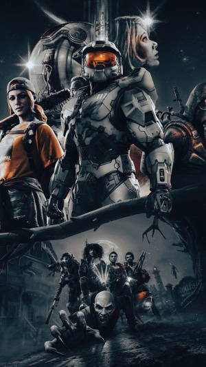 Master Chief and survivors in a zombie apocalypse