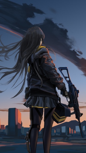 Anime girl with a gun in 4K