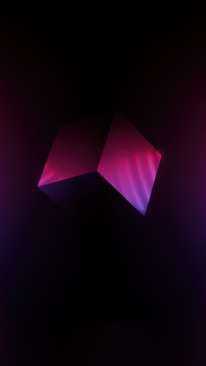 Abstract cube with neon pink and purple lighting