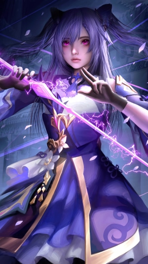 Keqing from Genshin Impact with lightning