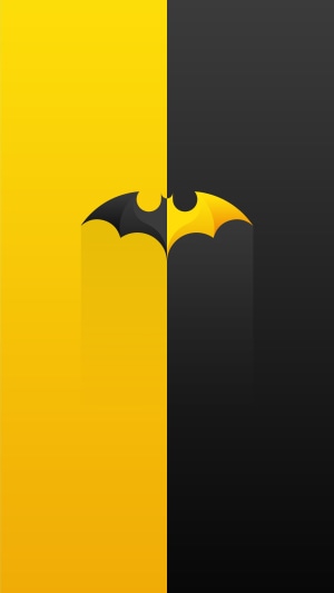 Minimalist Batman logo split between yellow and black