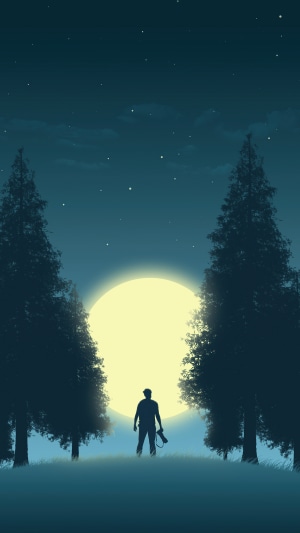 Minimalist digital art of a photographer at night