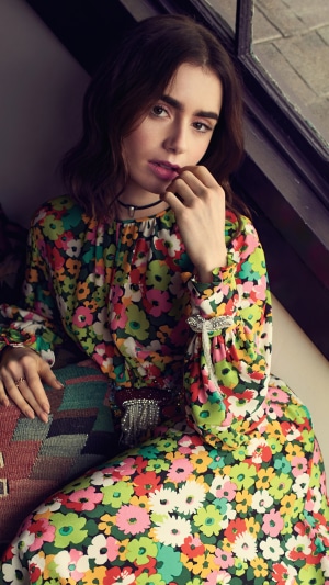 Lily Collins in a floral dress